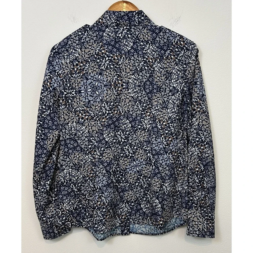 Tory Burch Shirt Size 6 Blue Floral Print Button Up Long Sleeve - Picture 2 of 8